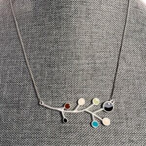 Chic Silver Branch Necklace with Multi-Color Accents